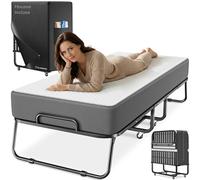 ELONEO Lit Pliant 90x200 cm INCL. Matelas | Lit d’appoint Pliable, Charge Max. 250 kg | Lit de Voyage Pliable avec Cadre métallique et roulettes de Transport | Lit Armoire INCL. Housse de Protection