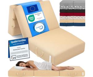 ELONEO Matelas d'invité Pliant en 3 Parties, Mousse Extra épaisse (15 cm), Lavable, Disque intervertébral Cube, Pliable, Adultes (Crème, 75 x 195 x 15 cm)