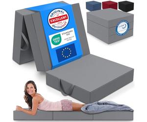 ELONEO Matelas d'invité Pliant en 3 Parties, Mousse Extra épaisse (15 cm), Lavable, Disque intervertébral Cube, Pliable, Adultes (Gris, 75 x 195 x 15 cm)