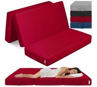 ELONEO Matelas Pliant 3 Parties, Mousse Épaisse 15 cm, Lavable, Pour Adulte, 140x195x15 cm, rouge