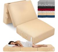 ELONEO Matelas d'invité Pliant en 3 Parties, Mousse Extra épaisse (15 cm), Lavable, Disque intervertébral Cube, Pliable, Adultes (Crème, 75 x 195 x 15 cm)