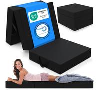 ELONEO Matelas Pliant 3 Parties, Mousse Épaisse 15 cm, Lavable, Pour Adulte, 75x195x15 cm, noir