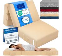ELONEO Matelas Pliant, Matelas d'Appoint Pliable en 3 Parties, Mousse Extra Épaisse (15 cm), Lavable, Cube Intervertébral, Matelas Pliable, pour Adulte, 1 Personne (Crème, 90 x 200 x 15 cm)