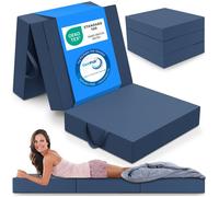 ELONEO Matelas Pliant 3 Parties, Mousse Épaisse 15 cm, Lavable, Pour Adulte, 90x200x15 cm, bleu