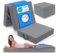 ELONEO Matelas Pliant 3 Parties, Mousse Épaisse 15 cm, Lavable, Pour Adulte, 90x200x15 cm, gris