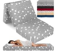 ELONEO Matelas Pliant, Matelas d'Appoint Pliable en 3 Parties, Mousse Extra Épaisse (15 cm), Lavable, Cube Intervertébral, Matelas Pliable, pour Adulte, 1 Personne (Étoiles, 90 x 200 x 15 cm)