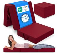 ELONEO Matelas Pliant 3 Parties, Mousse Épaisse 15 cm, Lavable, Pour Adulte, 90x200x15 cm, rouge