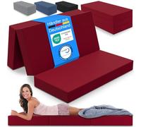 ELONEO Matelas Pliant, Matelas d'Appoint Pliable en 3 Parties, Mousse Extra Épaisse (15 cm), Lavable, Cube Intervertébral, Matelas Pliable, pour Adulte, 1 Personne (Rouge,120 x 195 x 15 cm)