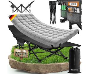 ELONEO Nouveau lit de Camp Pliable avec surmatelas Premium | Lit de Camping Jusqu’à 200kg de Charge | Lit d’appoint Pliable | Lit Pliant intérieur et extérieur | Lit de Voyage Adultes