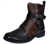 ELONG Bottines Punk Roche Goth Elmo Marron pour Hommes à Fermeture à Glissière avec Boucle en Cuir 45