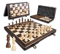 ELONGDI - Jeu d'échecs magnétique en bois pour adultes et enfants, échiquier pliable de 15 pouces avec texture en bois, 2 reines supplémentaires, pièces faites à la main, jeux de société