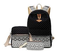 Elonglin 3 Pcs Sac à Dos Enfant Sacs d'ecole Primaire Collège Unisexe Cartable Sac à Dos Scolaire en Toile + Sac à bandoulière + Sac de Stylo pour Adolescent Étudiant Loisir Voyage randonnée Noir