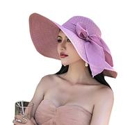 Elonglin Chapeau de Soleil en Paille à Bord Large pour Femme Capeline Pliable Décoration de Ruban pour Extérieur Plage Eté Anti-UV Respirant Violet (Bordure noire)