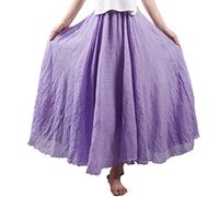 Elonglin Femme Bohème Jupe en Lin et Coton Plissée Longue avec Jupon Tour de Taille Elastique Couleur Diverse