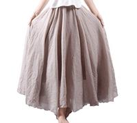 Elonglin Femme Bohème Jupe en Lin et Coton Plissée Longue avec Jupon Tour de Taille Elastique Couleur Diverse