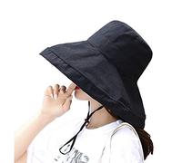 Elonglin Femme Capeline Pliable Coton Chapeau de Soleil Large Bord Visière Eté Plage Voyage UPF UV Noir