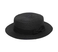Elonglin Femme et Enfant Chapeau de Paille de Soleil Panama Capeline Chapeau Porkpie avec Nœud Papillon Noir Adulte