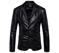 Elonglin Homme Veste de Moto en Simili Cuir Blazer Style Blouson Motard Boutonné Imitation Cuir Imperméable Veste Motard Col Cassé Leather Suit Noir Taille FR 52 (Asie XL)