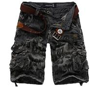 Elonglin Hommes Shorts Bermudas Cargo Outdoor Coton Casual Eté Outdoor Cargo Shorts Bermuda Pantacourt Camouflage sans Ceinture Gris FR 34 (Asie 36)