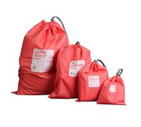 Elonglin Lot de 4 organiseurs de Bagage Petit Sacs à Cordons Réglable Sac de Rangement en Nylon imperméable Portable Stockage Trousse Voyage Piscine Chaussures Jouet Gym Rouge