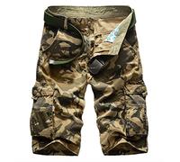 Elonglin Pantacourt Homme Militaire Cargo Shorts Hommes Bermudas Rétro Baggy Camo Shorts Outdoor Coton Casual Combat Shorts Lâche Poche sans Ceinture Camo Kaki FR 42 (Asie 44)