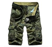 Elonglin Pantacourt Homme Militaire Cargo Shorts Hommes Bermudas Rétro Baggy Camo Shorts Outdoor Coton Casual Combat Shorts Lâche Poche sans Ceinture Camo Vert FR 42 (Asie 44)