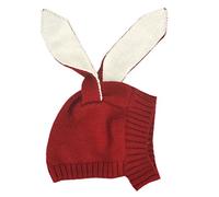 Elonglin Unisexe Bébé Enfant Bonnet Cagoule Tricot Oreilles de lapin Coiffe d'hiver Chaud Chapeau Tricoté Rouge