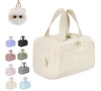 Elouva Toiletry Bag, 4-in-1 Waterproof Toiletry Bag, Large Capacity Wide-Open Travel Cosmetic Bags, with Handle for Accessories, Essentials, Toiletries (Beige)