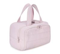 Elouva Toiletry Bag, Convely Travel Free Toiletry Bag, Large Capacity Cosmetic Organizer with Dry/Wet Separation, Wide-Open Design, Lightweight with Handle (Light Pink)
