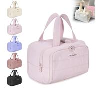 Elouva Toiletry Bag, Elouva Large Capacity Travel Cosmetic Bag, 4-in-1 Puffy Multi-Functional Toiletry Bags. Portable Waterproof Open Flat Organizer Bags, Can be Taken on Board (Light Pink)