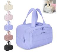 Elouva Toiletry Bag, Elouva Large Capacity Travel Cosmetic Bag, 4-in-1 Puffy Multi-Functional Toiletry Bags. Portable Waterproof Open Flat Organizer Bags, Can be Taken on Board (Light Purple)