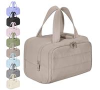 Elouva Toiletry Bag-Large Capacity Wide-Open Travel Cosmetic Bag, 4-in-1 Multi-Functional Lightweight Makeup Bags for Women with Handle for Accessories, Essentials, Toiletries (Khaki)