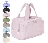 Elouva Toiletry Bag-Large Capacity Wide-Open Travel Cosmetic Bag, 4-in-1 Multi-Functional Lightweight Makeup Bags for Women with Handle for Accessories, Essentials, Toiletries (Pink)