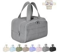 Elouva Toiletry Bag, Large Capacity Wide-Open Travel Cosmetic Bag, 4-in-1 Puffy Multi-Functional Makeup Organizer Bags with Handle, Dry and Wet Separation (Gray,One Size)
