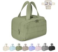 Elouva Toiletry Bag, Large Capacity Wide-Open Travel Cosmetic Bag, 4-in-1 Puffy Multi-Functional Makeup Organizer Bags with Handle, Dry and Wet Separation (Green,One Size)