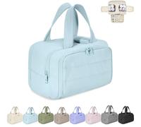 Elouva Toiletry Bag, Large Capacity Wide-Open Travel Cosmetic Bag, 4-in-1 Puffy Multi-Functional Makeup Organizer Bags with Handle, Dry and Wet Separation (Blue,One Size)
