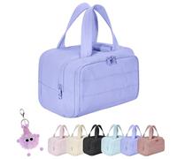 Elouva Trousse de toilette, grande capacité, grande ouverture, trousse de maquillage multifonction 4 en 1, organiseur avec poignée pour accessoires, essentiels, articles de toilette, violet, Mass