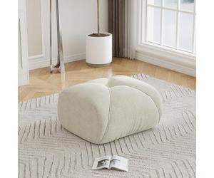 Elowin Tabouret ottoman en chenille, repose-pieds moderne pour salon, tabouret rembourré doux comme tabouret de canapé, table d'appoint ou siège supplémentaire, mousse 32D, beige, 78 × 76 × 45 cm