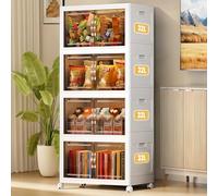 ELPHECO 32L 4 pièces Boîte de rangement en plastique, Bacs de rangement empilables avec couvercle et double porte, Organiseur pliable avec roulettes, Grands bacs de rangement, 50x32x108cm