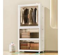 ELPHECO Grande armoire à vêtements pliable en plastique avec tringle de suspension avec double portes (1 suspension + 2 rangements)