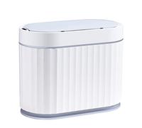 ELPHECO Mini poubelle de bureau avec couvercle, poubelle automatique fine avec détecteur de mouvement, pour chambre à coucher, bureau, salle de bain, blanc avec bordure grise, 6 L