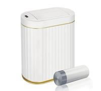 ELPHECO Poubelle de salle de bain avec couvercle papillon, détecteur de mouvement, poubelle automatique pour décoration de salle de bain, accessoires de salle de bain, cuisine, salon, bureau, or blanc