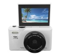 Elprico Caméra WiFi Compacte avec 75 MP, Vidéo 5K Ultra HD, AI Autofocus, Détection de Sourire et Zoom Numérique 18X, pour Voyager, Vlog et Anti Shake Photography (White)