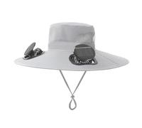Elprico Chapeau de Fan Solaire, Chapeau de Rechargeable USB avec Deux Ventilateurs, Refroidissement à 3 Vitesses et Bord Large pour la Pêche, la Randonnée, Le Travail en Plein Air (Gris Clair)
