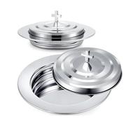 Elqubkan Ensemble de communion en argent avec couvercle, assiettes à pain en acier inoxydable pour églises, plateau de communion avec couvercle, église