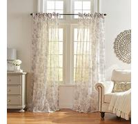 Elrene Floral Cottagecore Rideau de fenêtre Transparent à Nouer, mélange de Poly-Lin, Gris, 132,1 cm de Large x 213,4 cm de Long (Lot de 1)