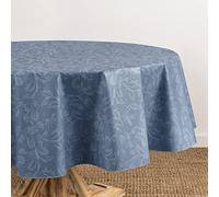 Elrene Home Fashions Camile Nappe damassée en Vinyle résistante à l'eau et aux Taches pour intérieur/extérieur avec Revers en Flanelle, 177,8 cm, Ronde, Bleu