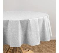 Elrene Home Fashions Camile Nappe en Vinyle damassé résistante à l'eau et aux Taches avec Envers en Flanelle, 152,4 x 213,4 cm, Ovale, Gris/Blanc