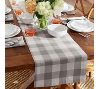 Elrene Home Fashions Farmhouse Living Chemin de Table à Carreaux de Buffle, Linge de Table Rustique pour Cuisine et Table, 33 x 177,8 cm, Gris/Blanc