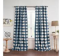 Elrene Home Fashions Farmhouse Living Grainger Rideau de fenêtre occultant à Carreaux de Buffle, pour Salon et Chambre à Coucher avec Pattes à Passe-Tringle, 132,1 x 213,4 cm, Indigo, 1 Panneau